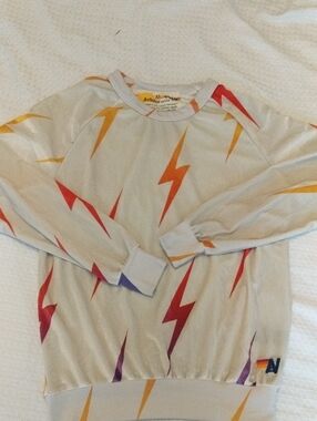Aviator Nation Velvet Velour Bolt Repeat Crew Sweatshirt Vintage XS EUC Rare